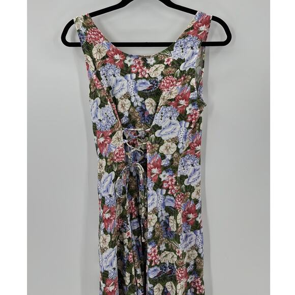 Vintage Nicole Elizabeth floral midi lace up back tie dress 80s 90s size M - Picture 4 of 8